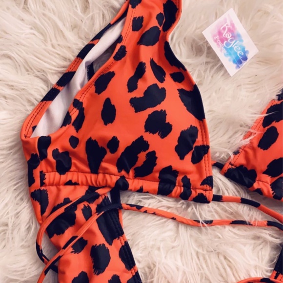 Red Leopard Criss Cross One-Piece swimsuit - Picture 3 of 7